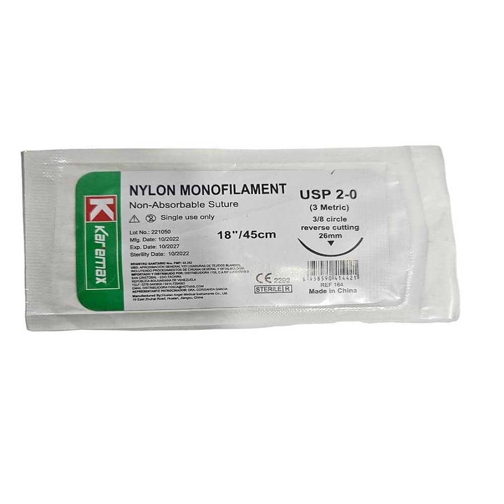 SUTURA NYLON 2-0 AGUJA RECTA 60MM 75CM X 1 UND